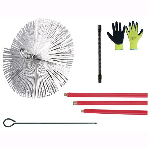 Expand Brush - kit spazzacamino con asta flessibile 8 metri, 3 scovoli da 80 mm per la pulizia di tutte le canne fumarie - Pramar Casa